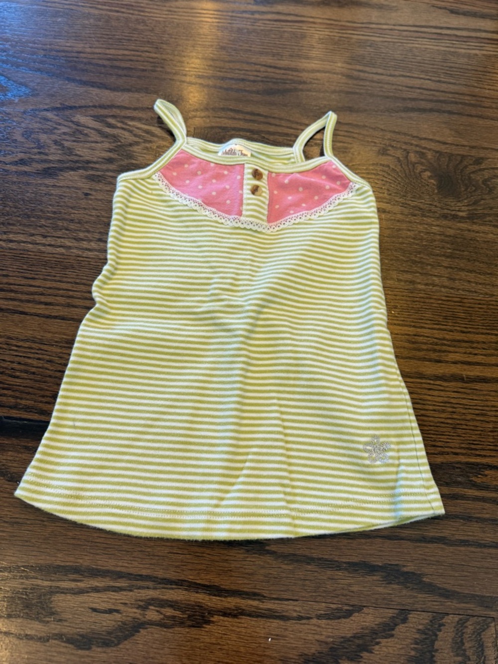 Matilda Jane Platinum light green and -White Striped Tank with Pink Polka Yoke